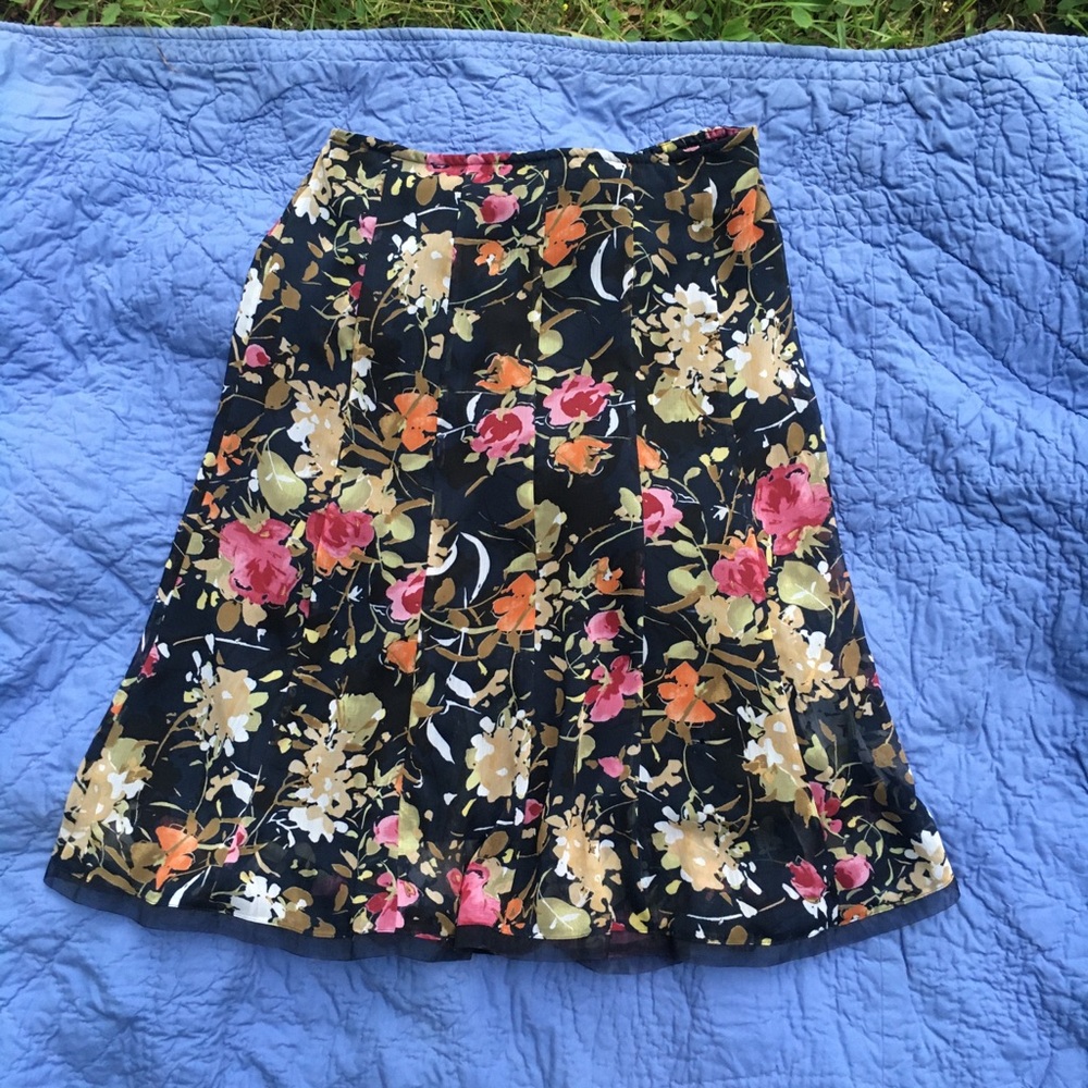 RQT size 12P floral shin-length skirt EUC
